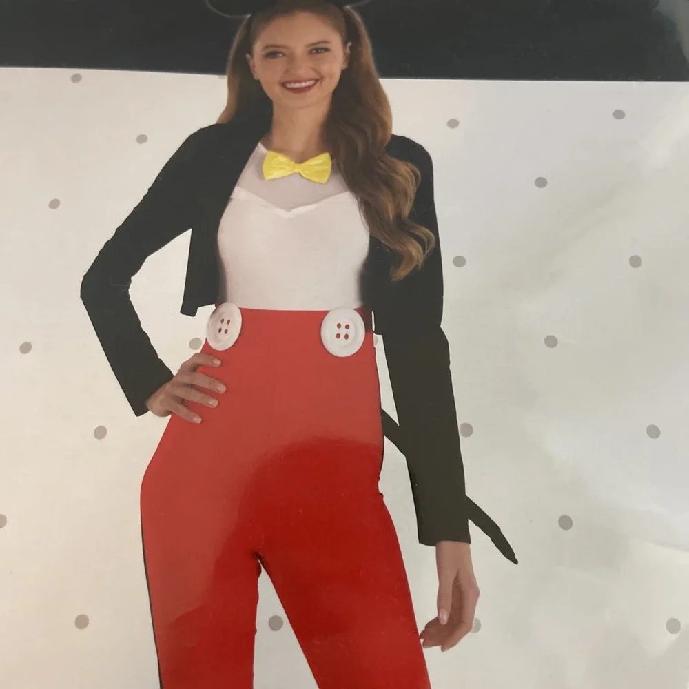Disney's Micky Mouse Costume Adult SZ‎ Large Disney  Catsuit Headband Tail NWT
